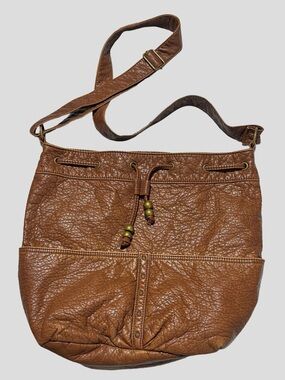 AEROPOSTALE Slouchy Boho Drawstring Bucket Bag Brown Textured